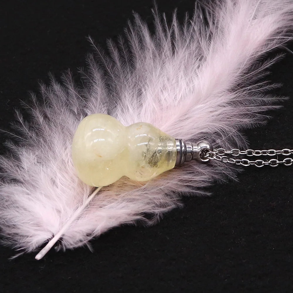 Crystal Gourd Aromatherapy Necklace | Refillable Essential Oil Aromatherapy Pendant Necklace QXL lemon crystal