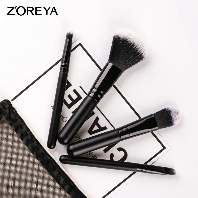 ZOREYA 4-Piece Mini Makeup Brush Set | Wool Fiber Short Handle Makeup Brush Set QXL