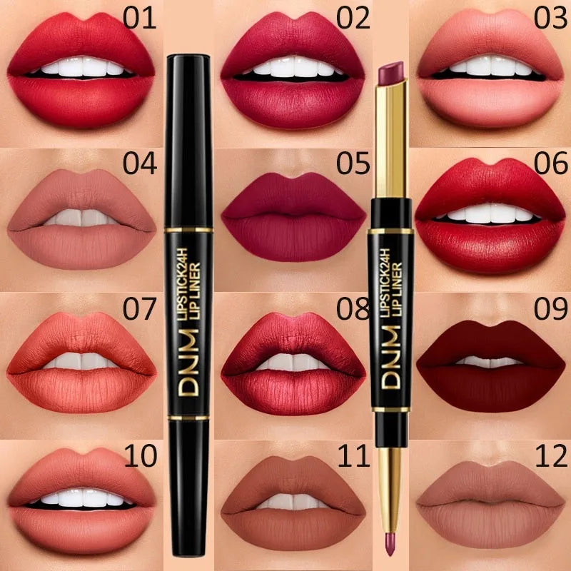 2-in-1 Matte Lipstick & Lip Liner Pencil | Waterproof Pigment Lip Liner Pencil QXL