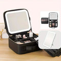 LED Lighted Makeup Train Case | 3-Color Mirror & Organizer Lighted Makeup Train Case QXL black