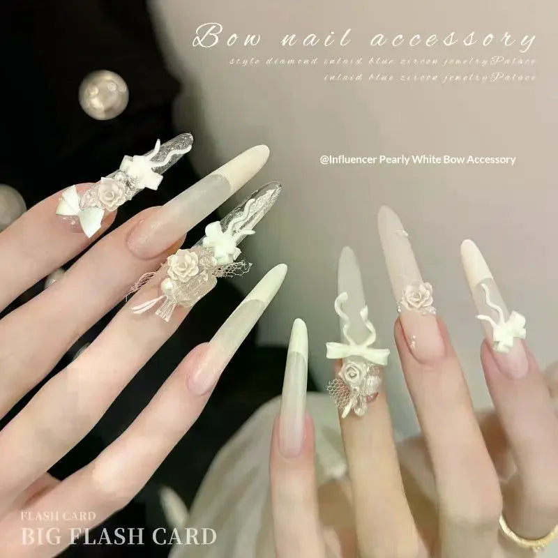 30-Pack Pearlescent White Resin Bow Nail Art Charms | DIY Nail Art Charms QXL