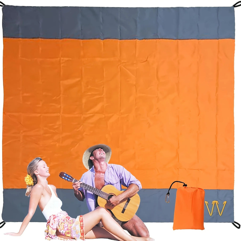 Foldable Waterproof Beach Mat & Picnic Blanket with Stakes Outdoor Picnic Mat QXL