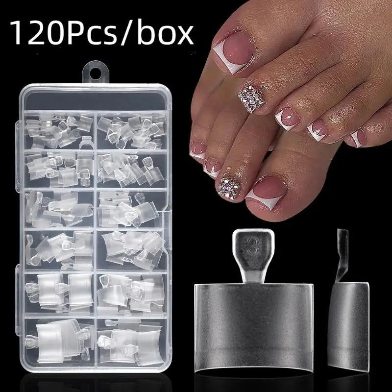 120-Pack Frosted Half Cover Fake Toe Nail Tips | Press On Fake Toe Nail Tips QXL