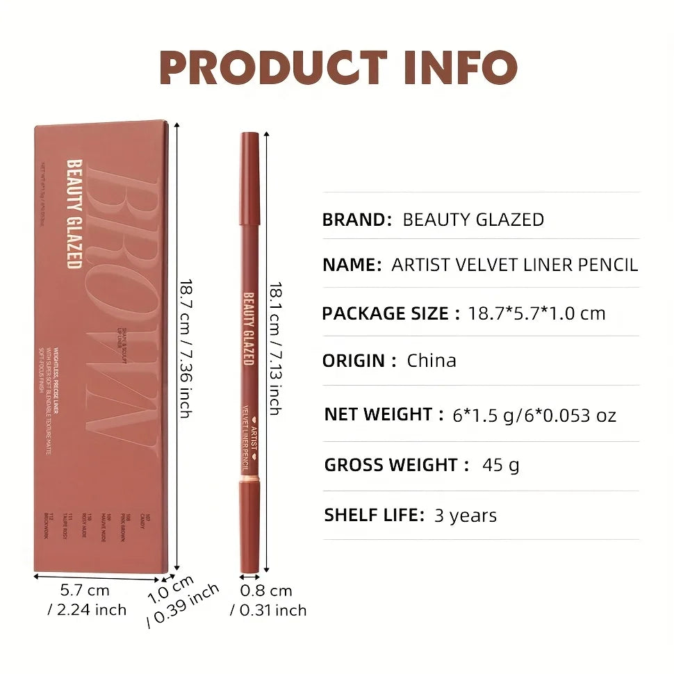 Beauty Glazed 6-Pc Matte Nude Lip Liner Set – Waterproof Pencils Lip Liner Set QXL