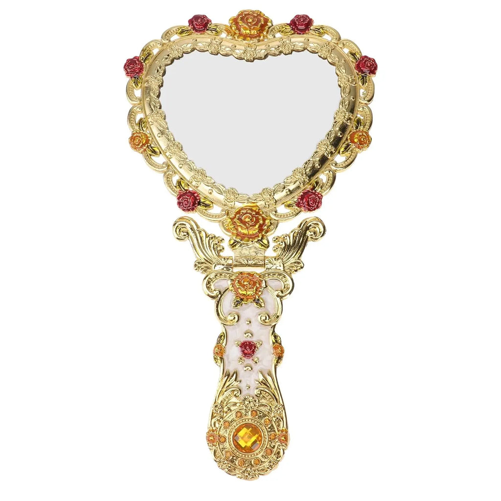 Vintage Heart-Shaped Gold Hand Mirror | European Vanity Mirror Vanity Hand Mirror QXL