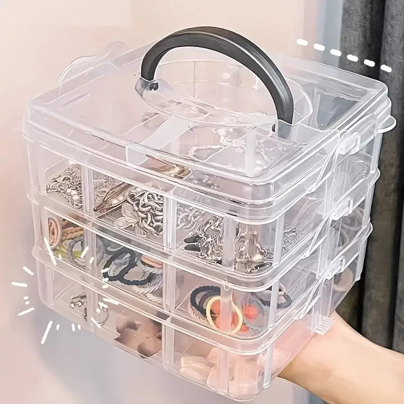 18-Compartment Stackable Jewelry Organizer Box | Clear Plastic Jewelry Organizer Box QXL