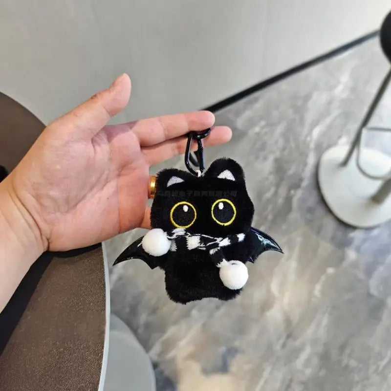 Black Cat Plush Keychain | Cartoon Kitten Pendant & Gift Plush Keychain QXL Black
