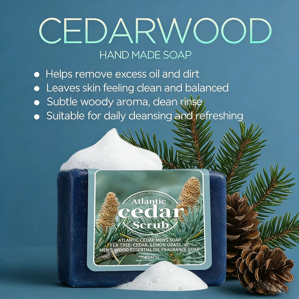 Men's Cedar Essential Oil Scrub Soap Bar | Moisturizing Men's Bar Soap QXL