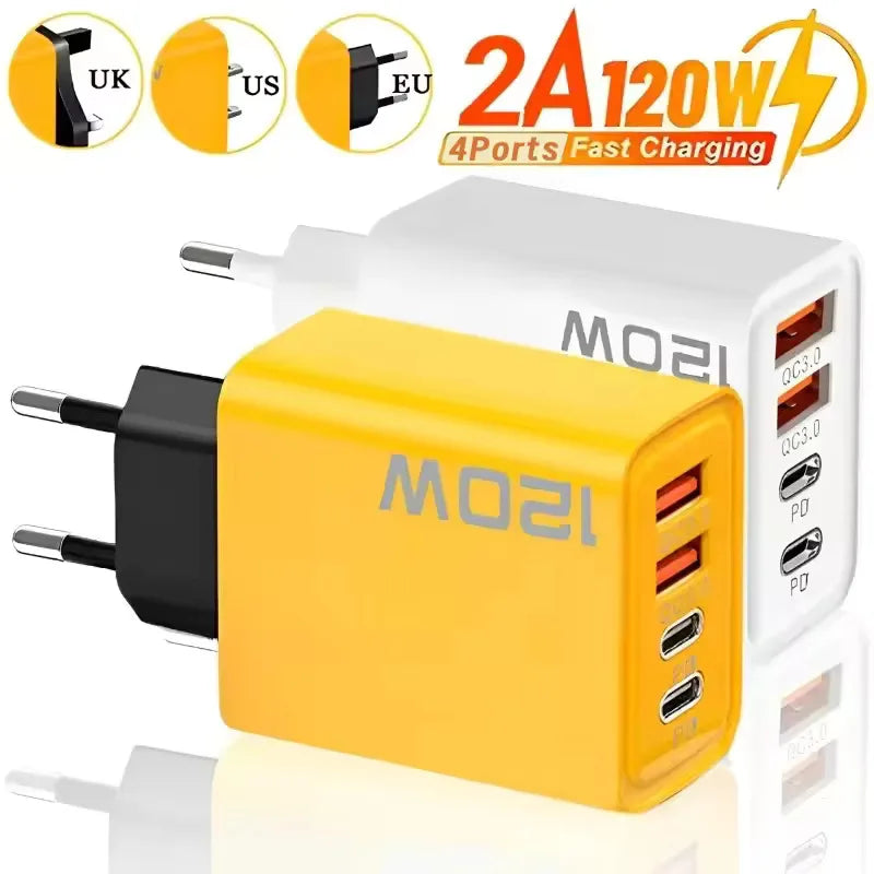 120W 4-Port USB-C Fast Charging Wall Charger | Travel Adapter USB Wall Charger QXL