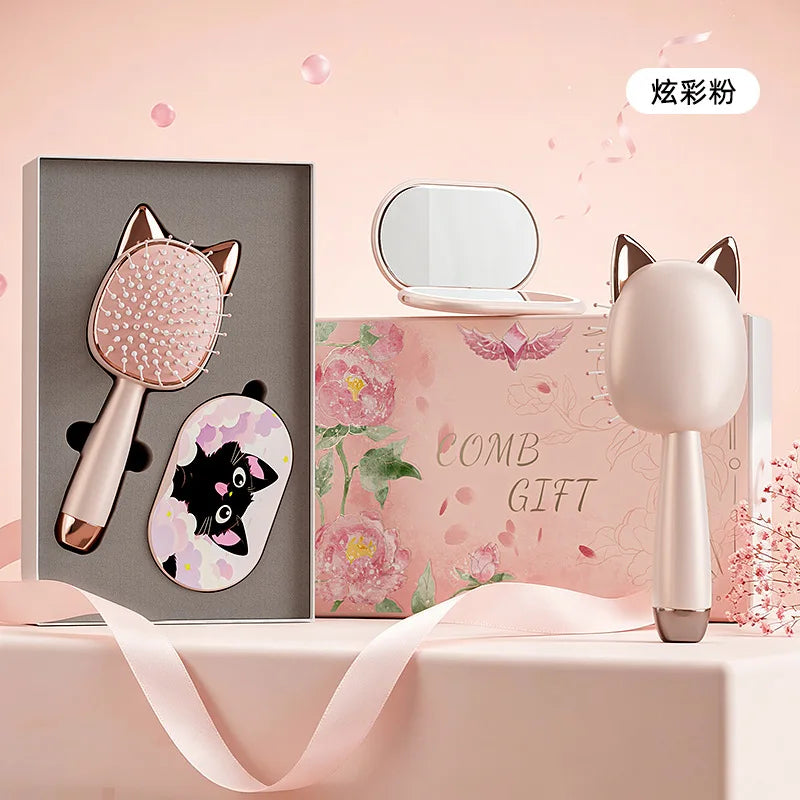 Massage Comb Gift Set | Scalp Stimulating Comb in Gift Box Massage Comb Gift Set QXL pink kitten