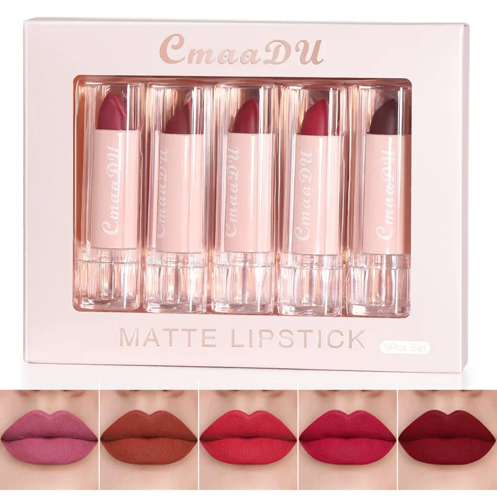 CmaaDu 5-Pc Matte Lipstick Set | Waterproof Long-Lasting Nudes Matte Lipstick Set QXL