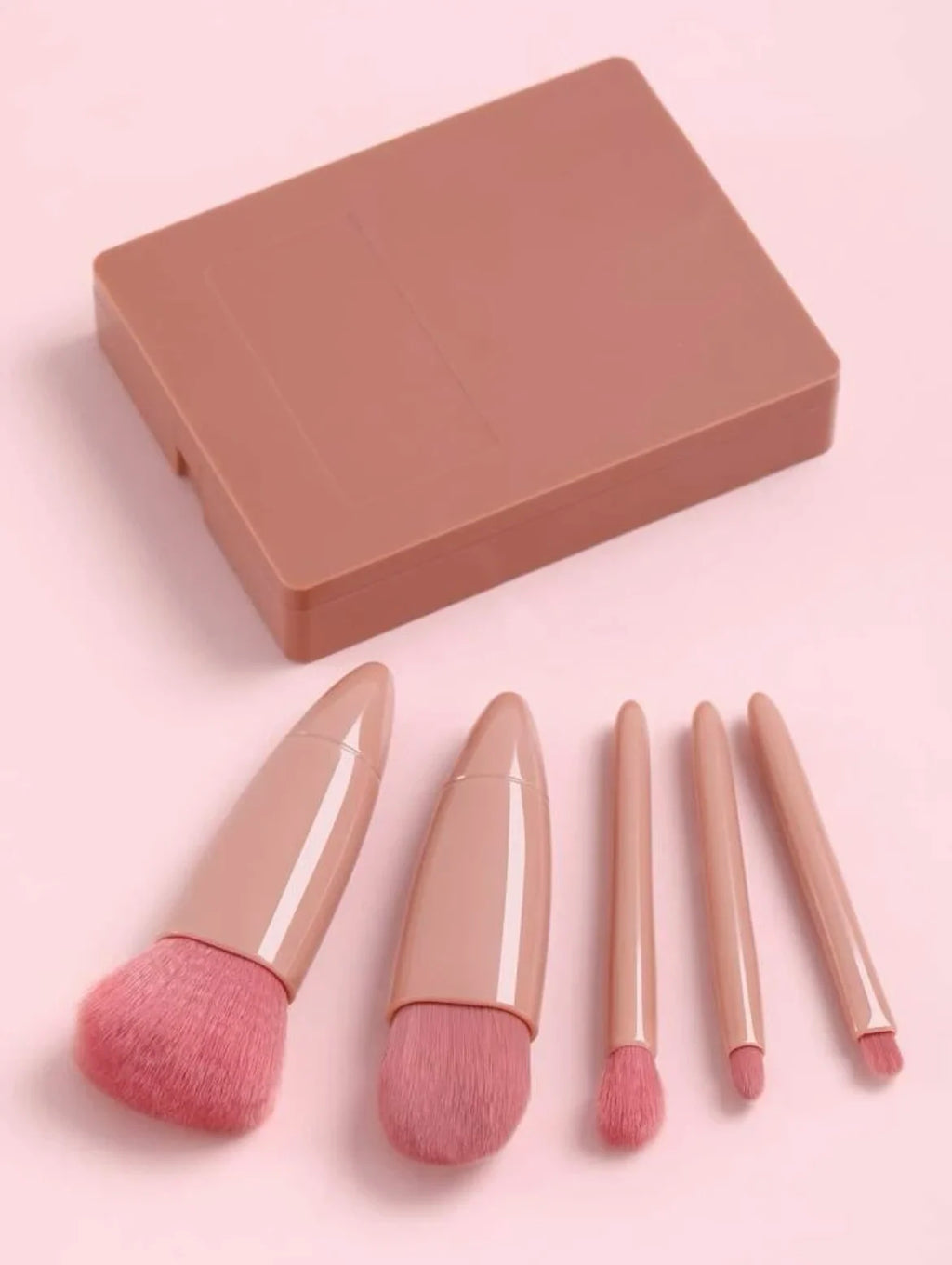 Portable Makeup Mirror & 5-Piece Brush Set | Foldable Pocket Makeup Mirror & Brush Set QXL