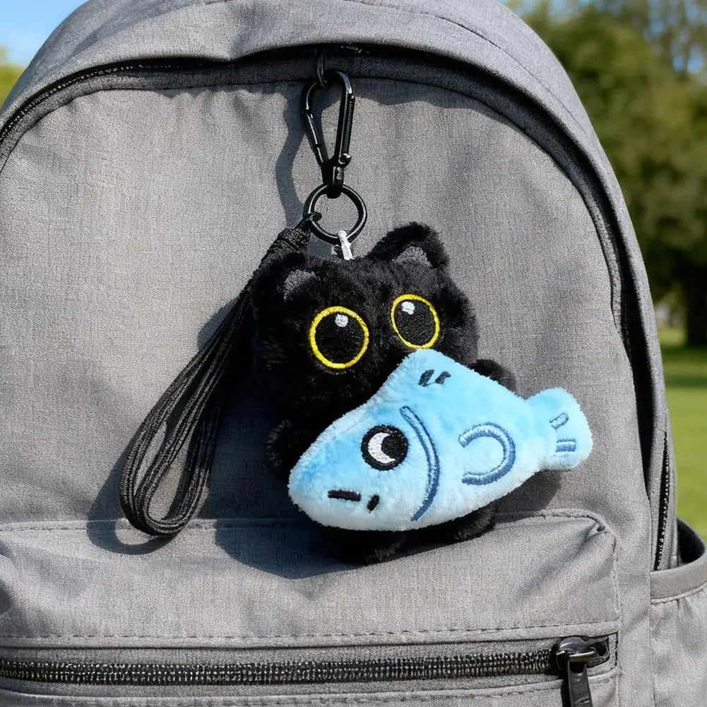 3D Plush Black Cat Keychain Bag Charm | Cute Cartoon Pendant Plush Keychain Charm QXL