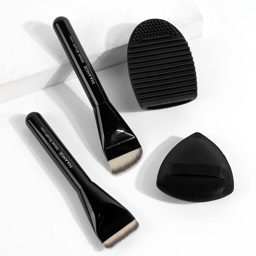 MAANGE 4-Pc Foundation & Contour Brush Kit with Sponge Makeup Brush Set QXL