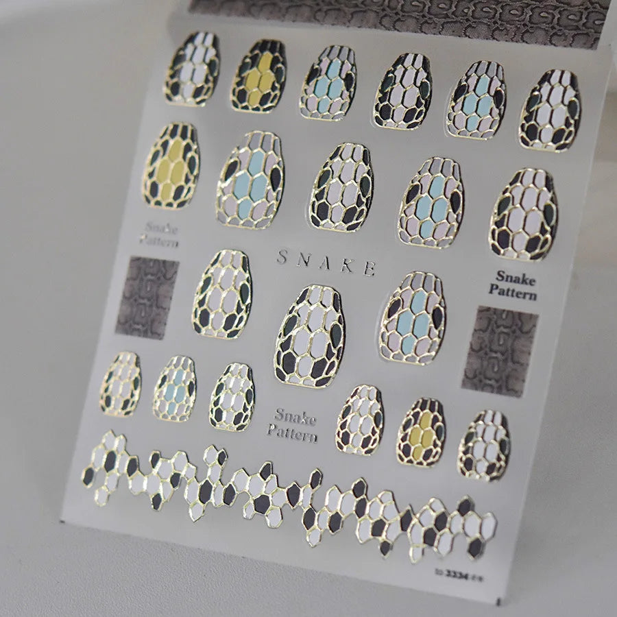 5D Gold Snakeskin Nail Stickers | Self-Adhesive Nail Decals Nail Art Stickers QXL