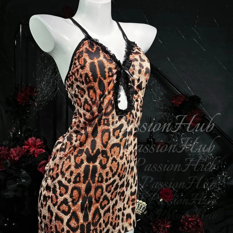 Leopard Print Lace Wrap Dress | Ladies Soft Knit Loungewear Set Wrap Dress Set QXL