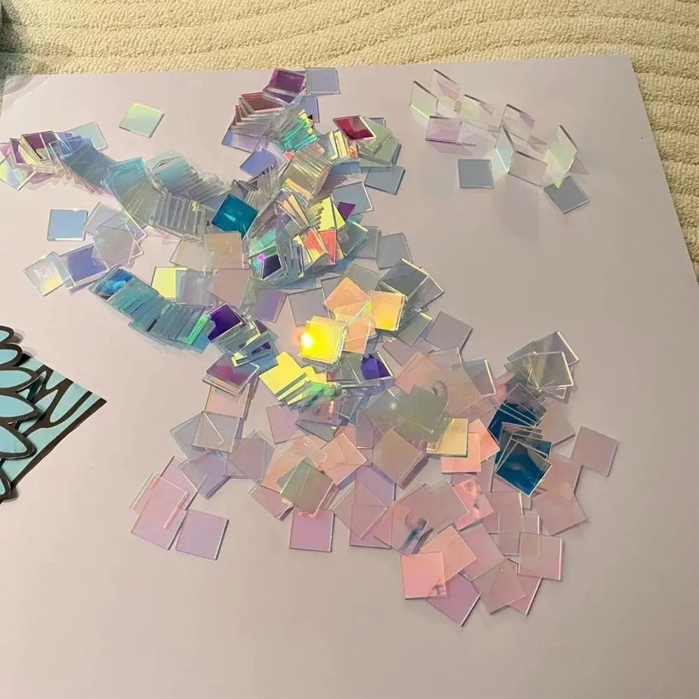 Iridescent Acrylic Square Tiles 100–300 Pcs | Holographic DIY Acrylic Craft Tiles QXL