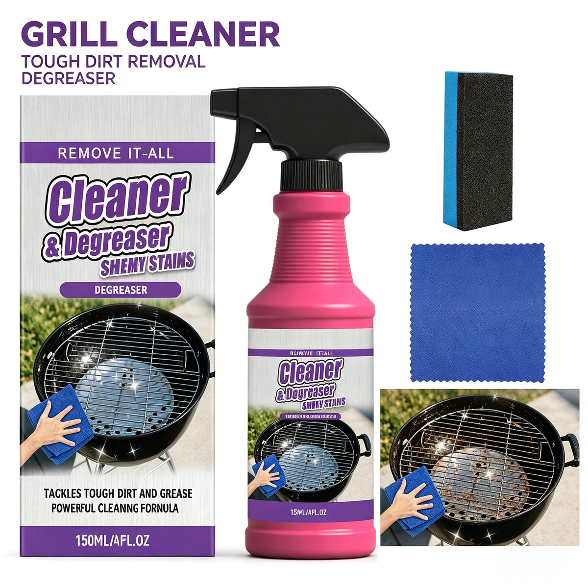 Heavy Duty Grill Cleaner Spray | BBQ Grease & Stain Remover Grill Cleaner Spray QXL