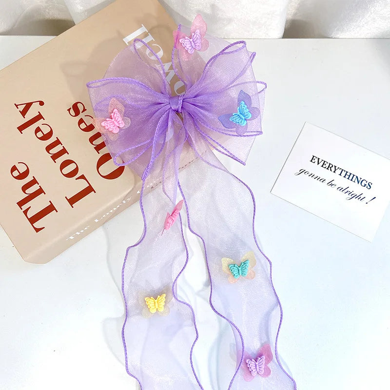 Chiffon Bow Mesh Butterfly Hair Clip for Girls & Women Bow Hair Clip QXL Purple
