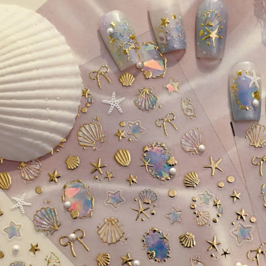 5D Ocean Shell Starfish Seahorse Nail Stickers – Aurora Bronze Nail Stickers QXL