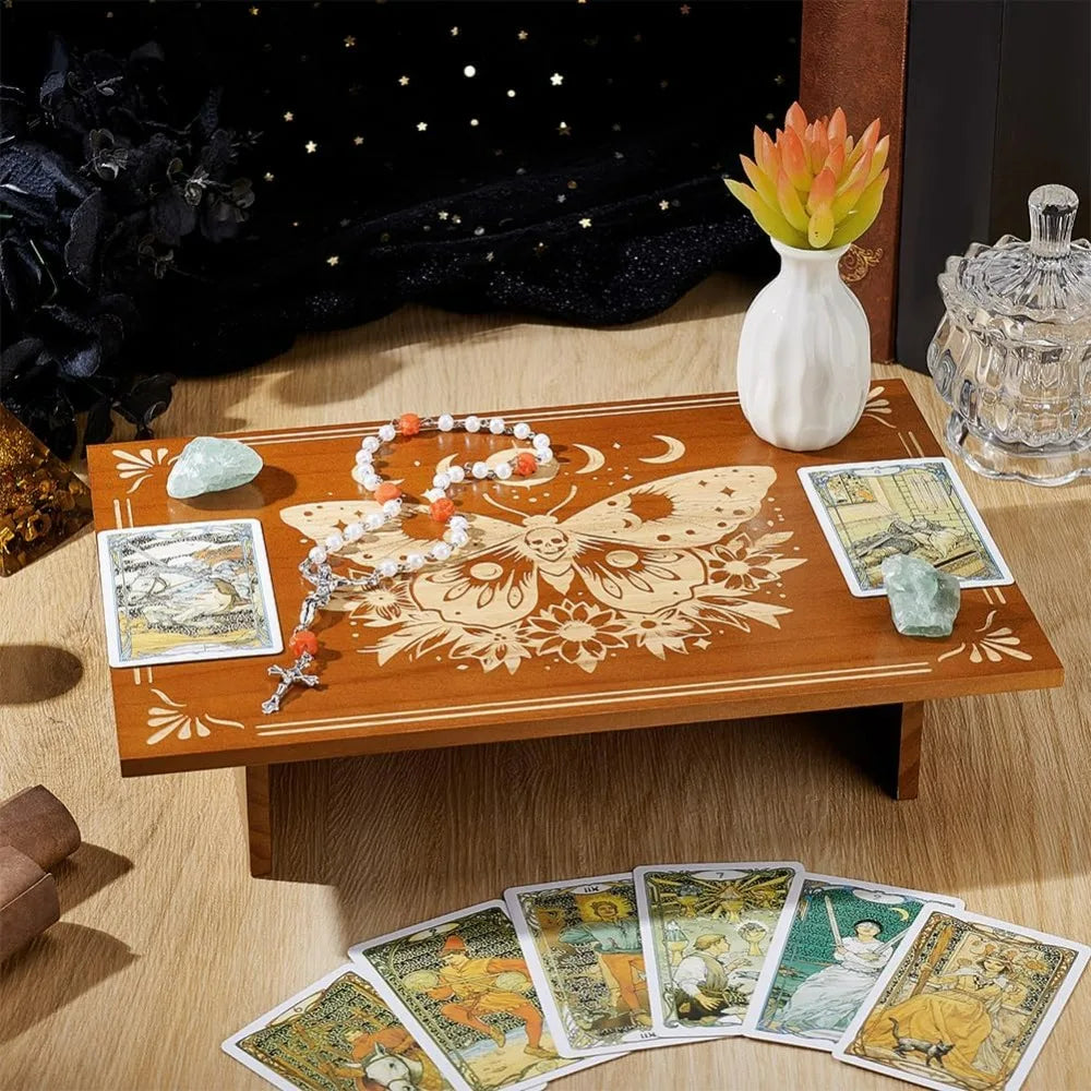 Butterfly Moon Phase Wooden Altar Table 12x7.8" | Wiccan Shrine Wooden Altar Table QXL