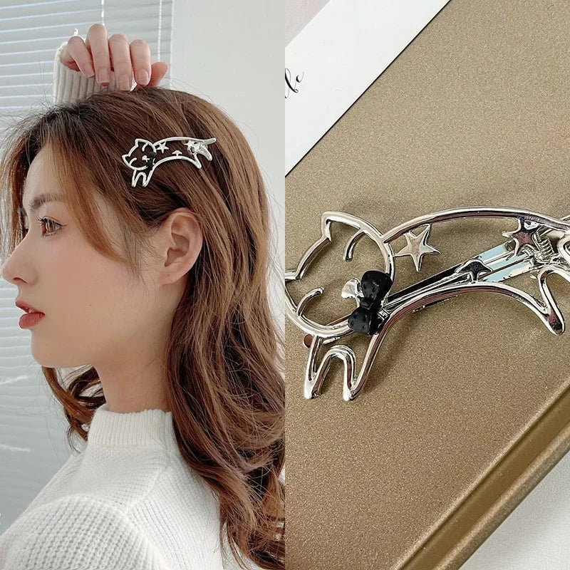 Silver Y2K Metal Duckbill Clip | Side Bang Barrette Hairpin Hair Clip Barrette QXL