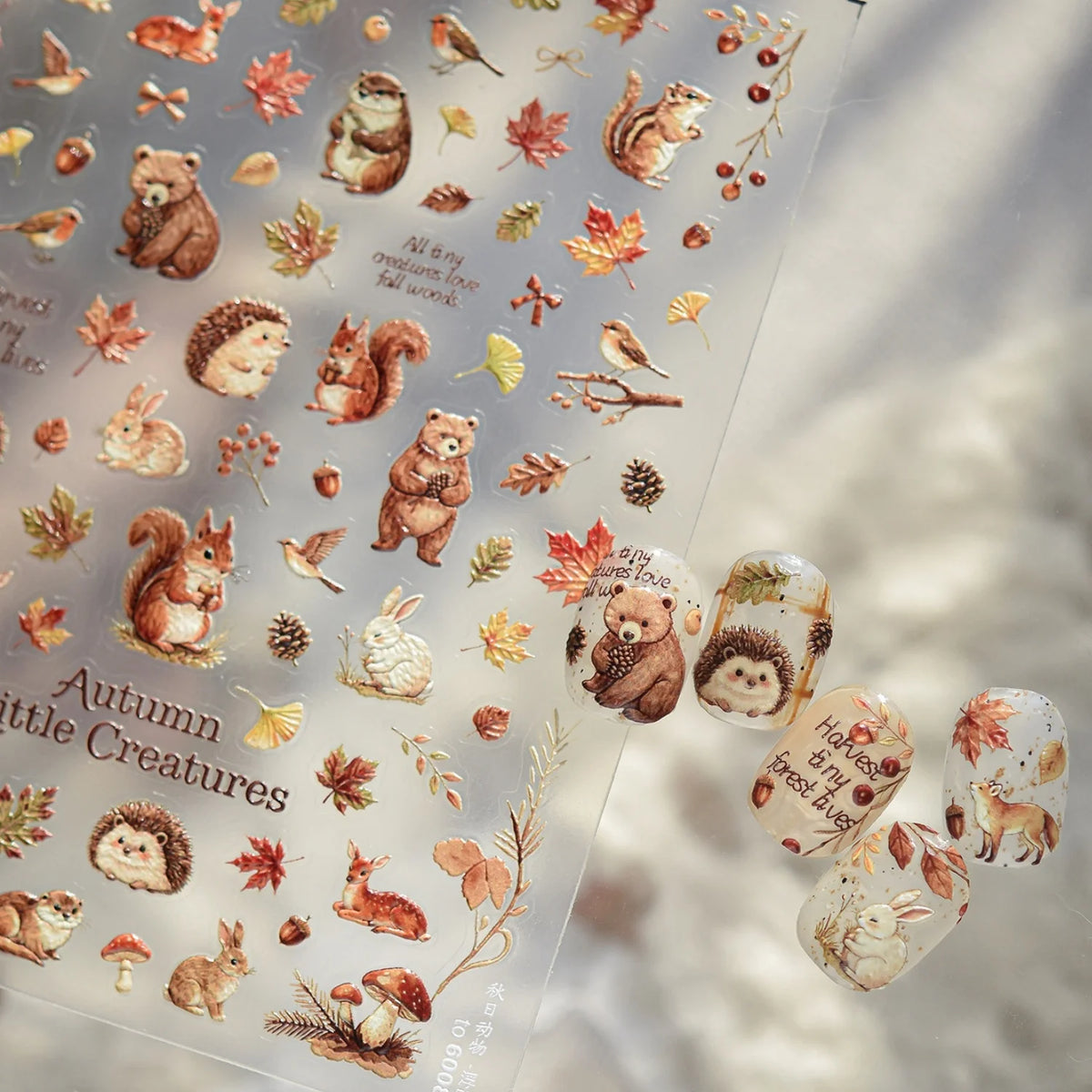 Autumn Forest Animals 5D Nail Stickers | Nature Manicure Decals Nail Art Stickers QXL