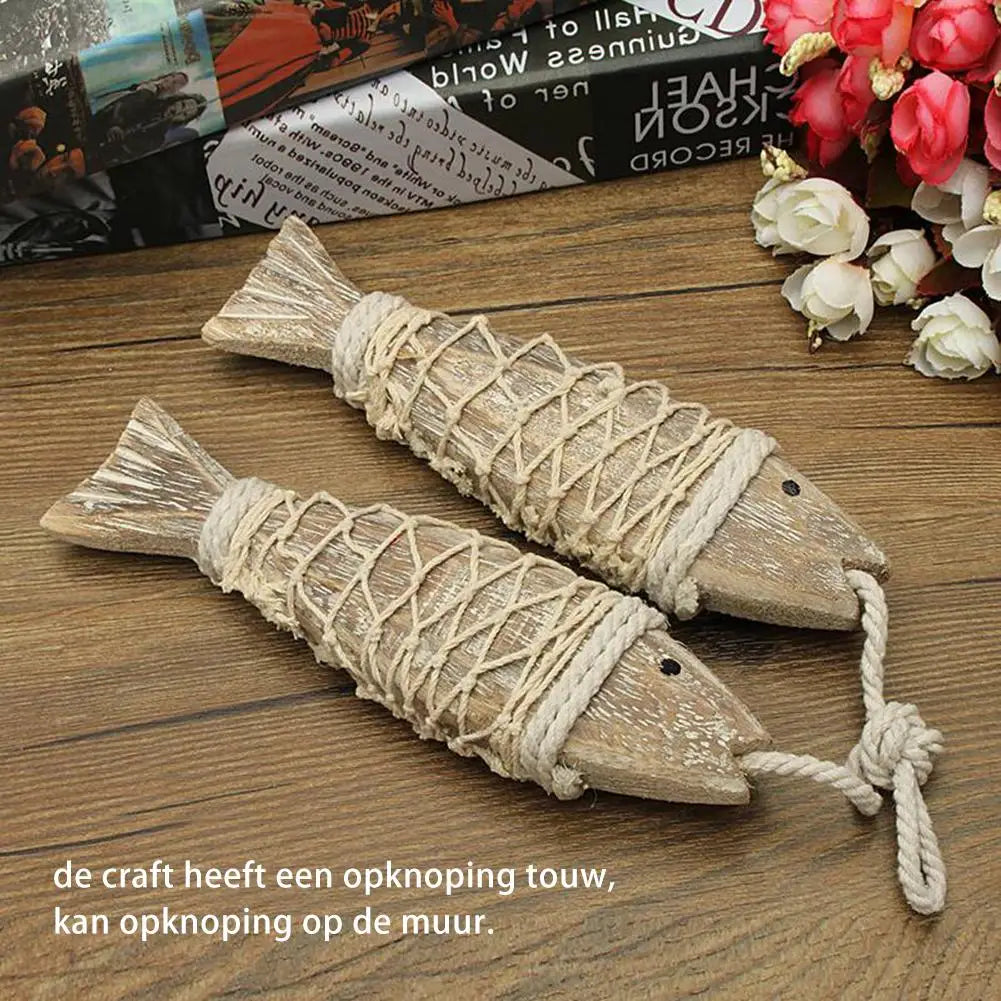 2-Pack Antique Wood Fish Wall Sculpture | Nautical Home Decor Wood Wall Sculpture QXL
