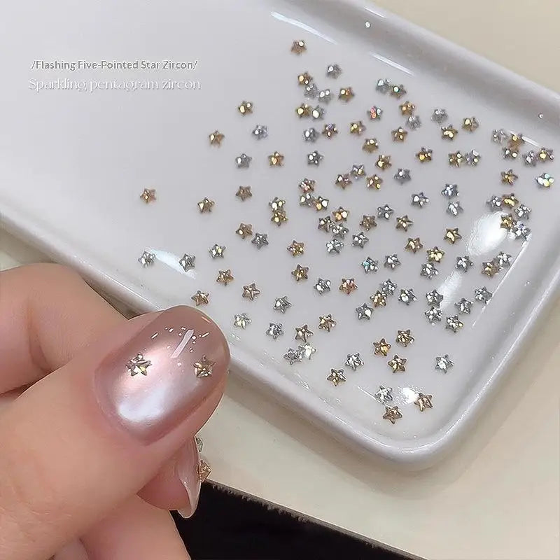 50-Pc Star Zircon Nail Charms | 3D Rhinestone Rivet Set Nail Art Charms QXL