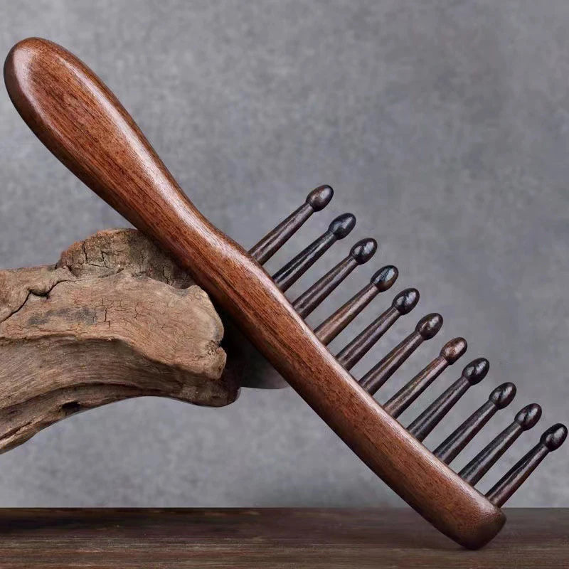 Natural Wood Wide Tooth Massage Comb – Anti-Static, No-Snag Hair Massage Comb QXL