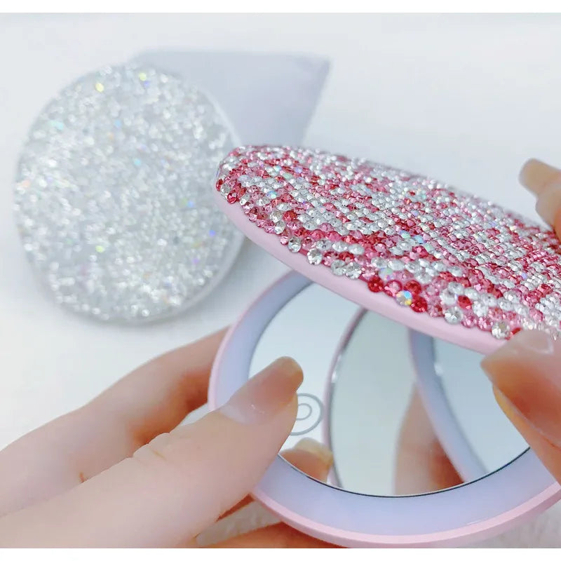 Diamond LED Makeup Mirror Foldable Touch Screen Fill Light LED Vanity Mirror QXL