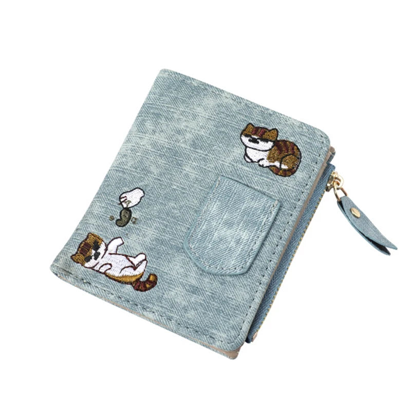 Cat Pattern PU Leather Wallet | Large Capacity Card Holder Cartoon Leather Wallet QXL SKY BLUE