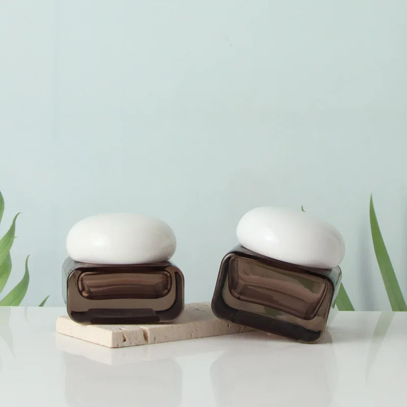 30/50g Brown Glass Cosmetic Jar | Refillable Press Dispenser Cosmetic Glass Jar QXL Light Grey 50g
