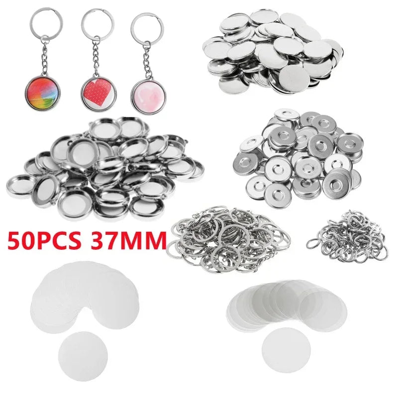 50-Pc Double-Sided Keychain Parts | Badge Machine Supplies Keychain Making Kit QXL 37mm