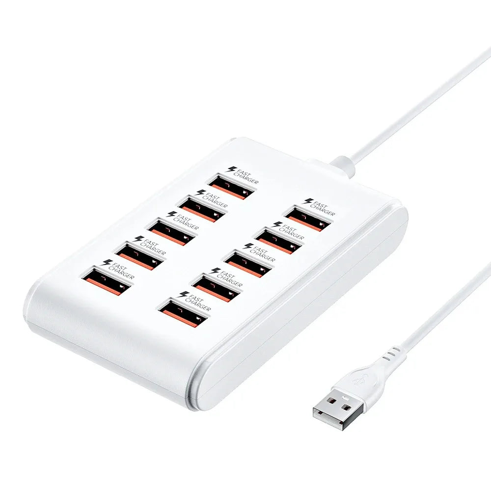 10-Port USB Charging Station 25W | Multi-Device Charger Hub USB Charging Station QXL White