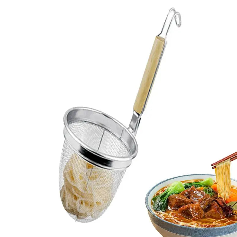 Stainless Steel Mesh Strainer Basket with Wood Handle Mesh Strainer Basket QXL