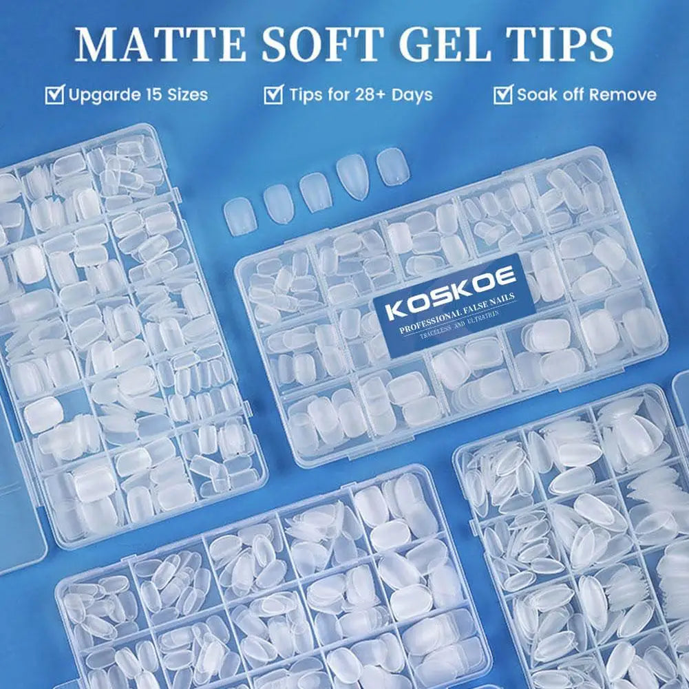 300-Pc Matte Soft Gel Nail Tips | Full Cover Almond Extensions Gel Nail Tips QXL