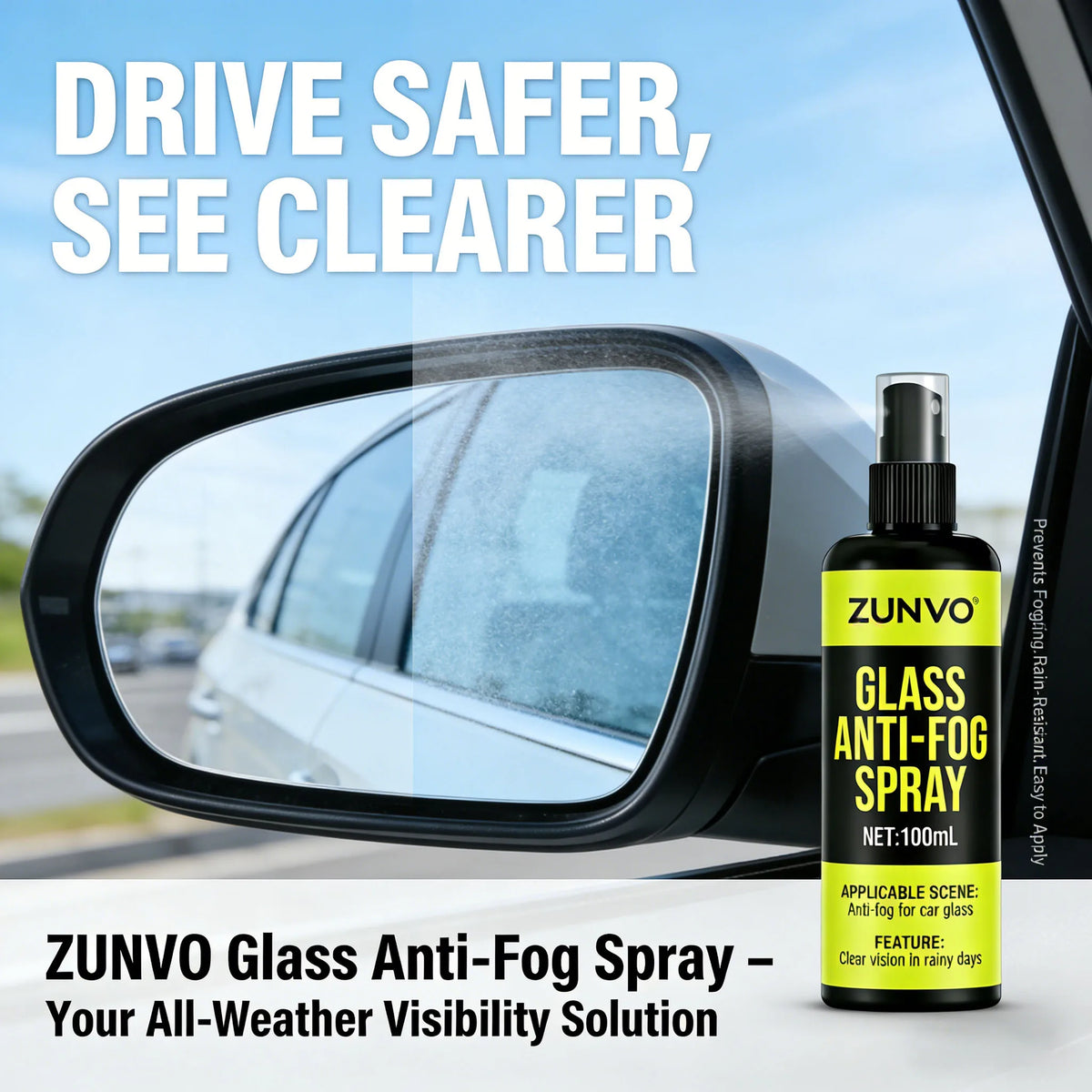Car Glass Anti-Fog Spray 100ml | Long-Lasting Clear Vision Car Glass Spray QXL