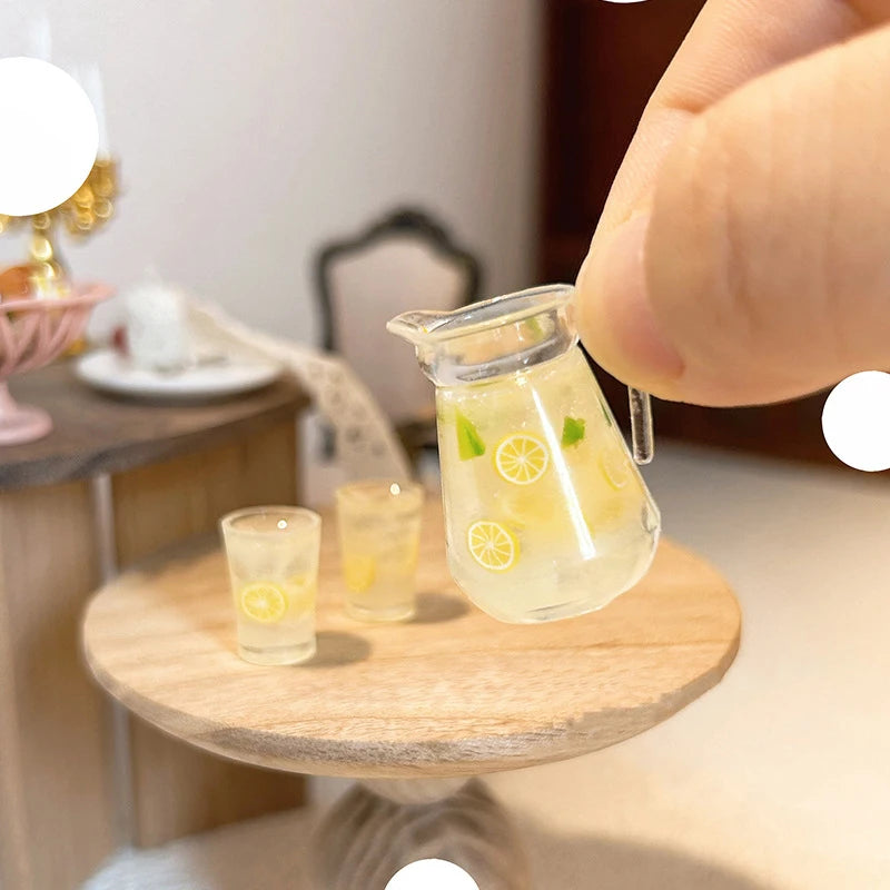 1:12 Dollhouse Miniature Lemon Juice Jug & Cup Set | Resin Dollhouse Miniature Set QXL