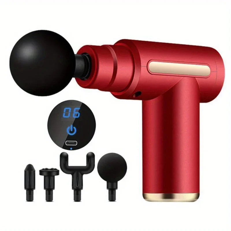 OREADEX Percussion Massage Gun | LED Screen & 4 Heads Percussion Massage Gun QXL red