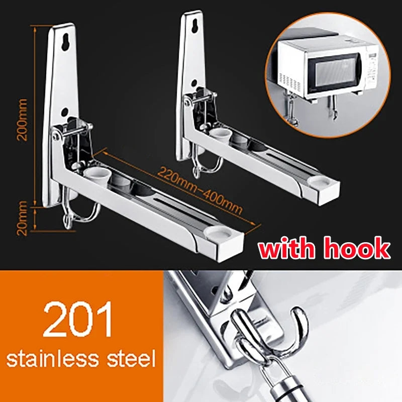 Adjustable Wall-Mount Microwave Shelf | Stainless Steel Rack Kitchen Wall Shelf QXL