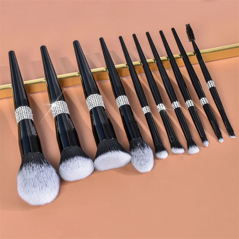 10/12-Pc Diamond Rhinestone Makeup Brush Set | Soft Synthetic Makeup Brush Set QXL