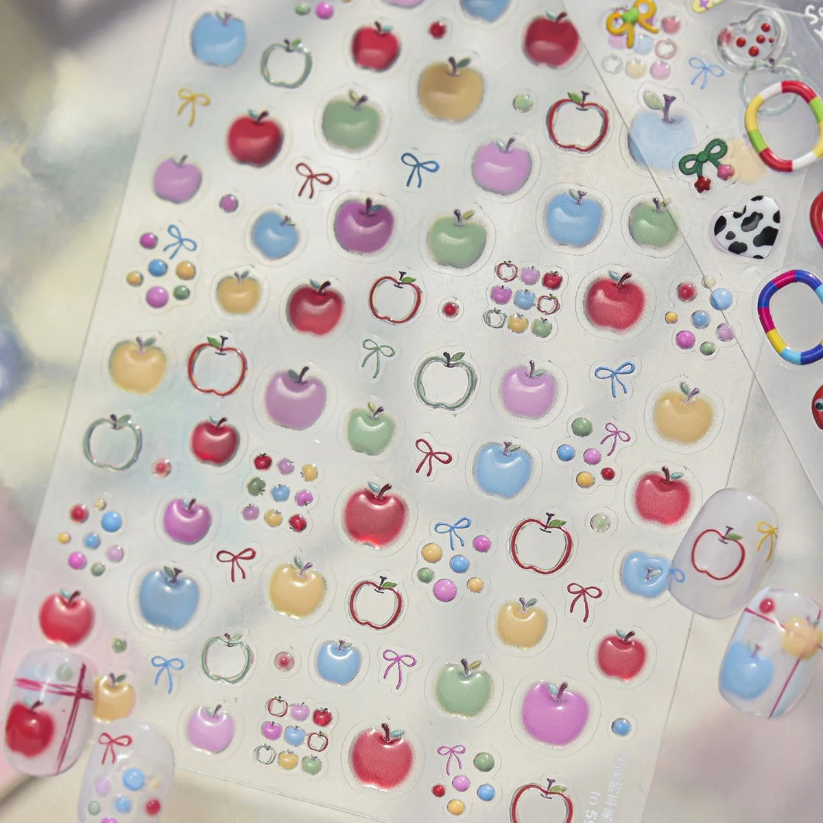 5D Gradient Apple & Bow Nail Stickers | Summer Decals Nail Art Stickers QXL