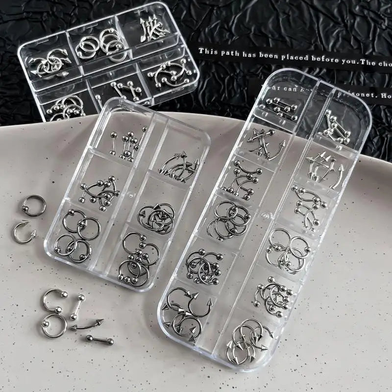3D Metal Punk Circle Nail Charms | 30/60-Pack Black & White Nail Art Charms QXL