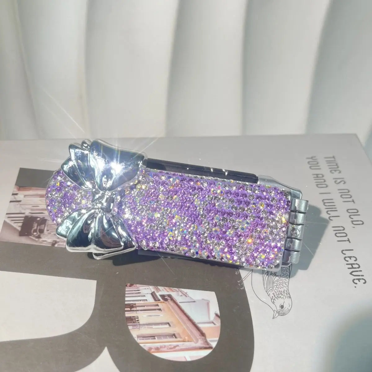 Mini Folding Airbag Comb & Compact Makeup Mirror | Diamond Folding Comb Mirror QXL Purple Diamond Foldi
