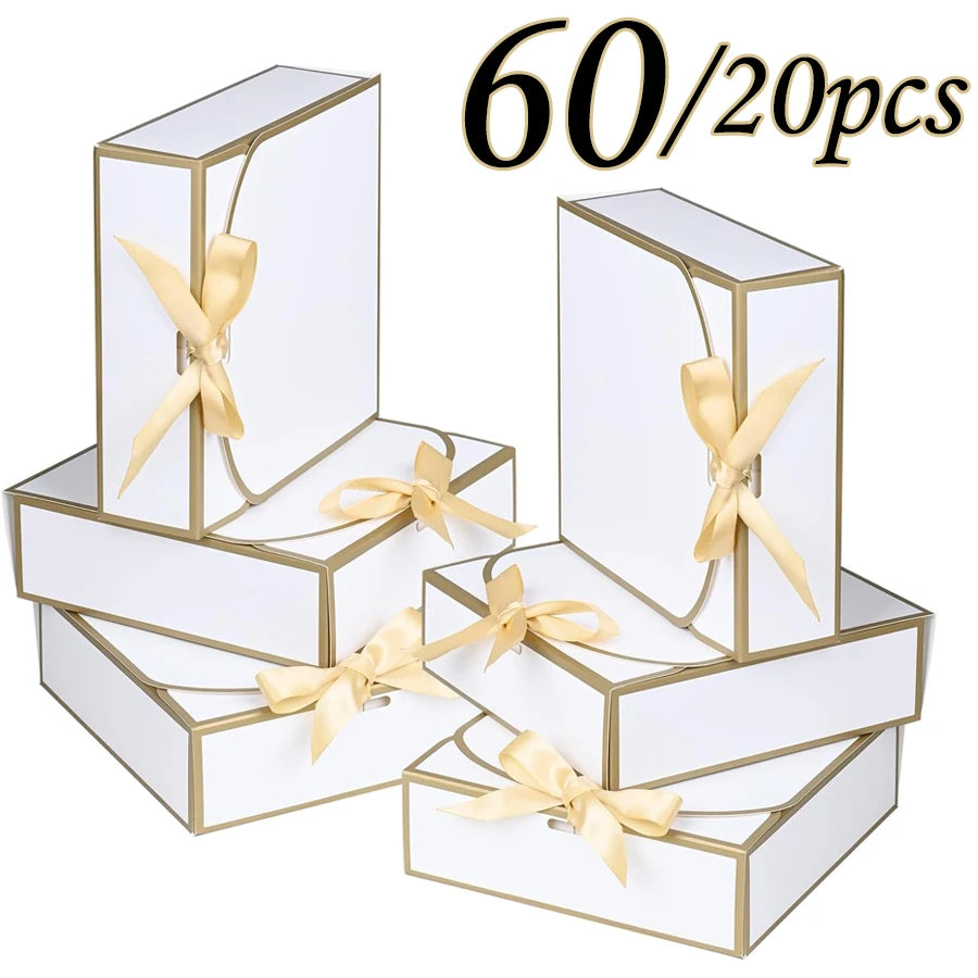 White Gift Boxes with Lids & Gold Ribbon | 20 or 60 Pack Gift Boxes QXL