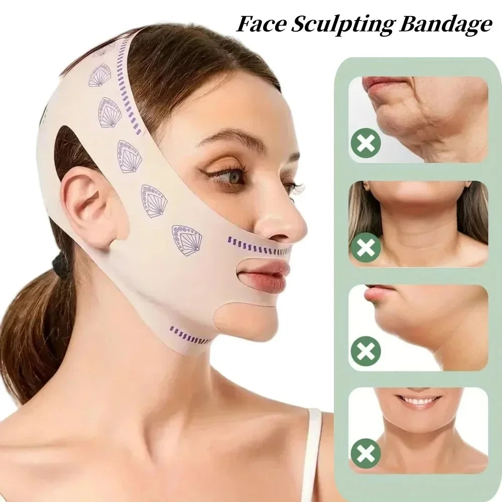 V-Line Face Sculpting Bandage & Massage Brush Set – 2 Pc Face Sculpting Set QXL