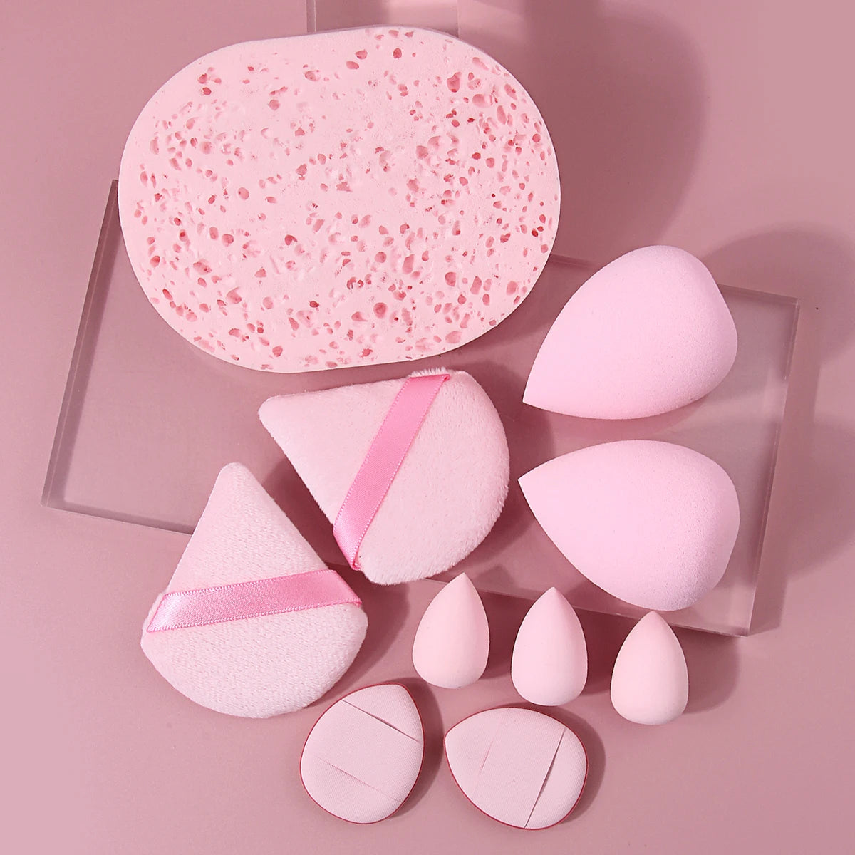 10-Pc Makeup Sponge Kit – Powder Puff & Cleansing Set Pink Makeup Sponge Set QXL