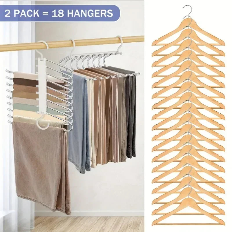 9-Tier Stainless Steel Pants Hanger | Space-Saving Closet Organizer Pants Hanger Organizer QXL