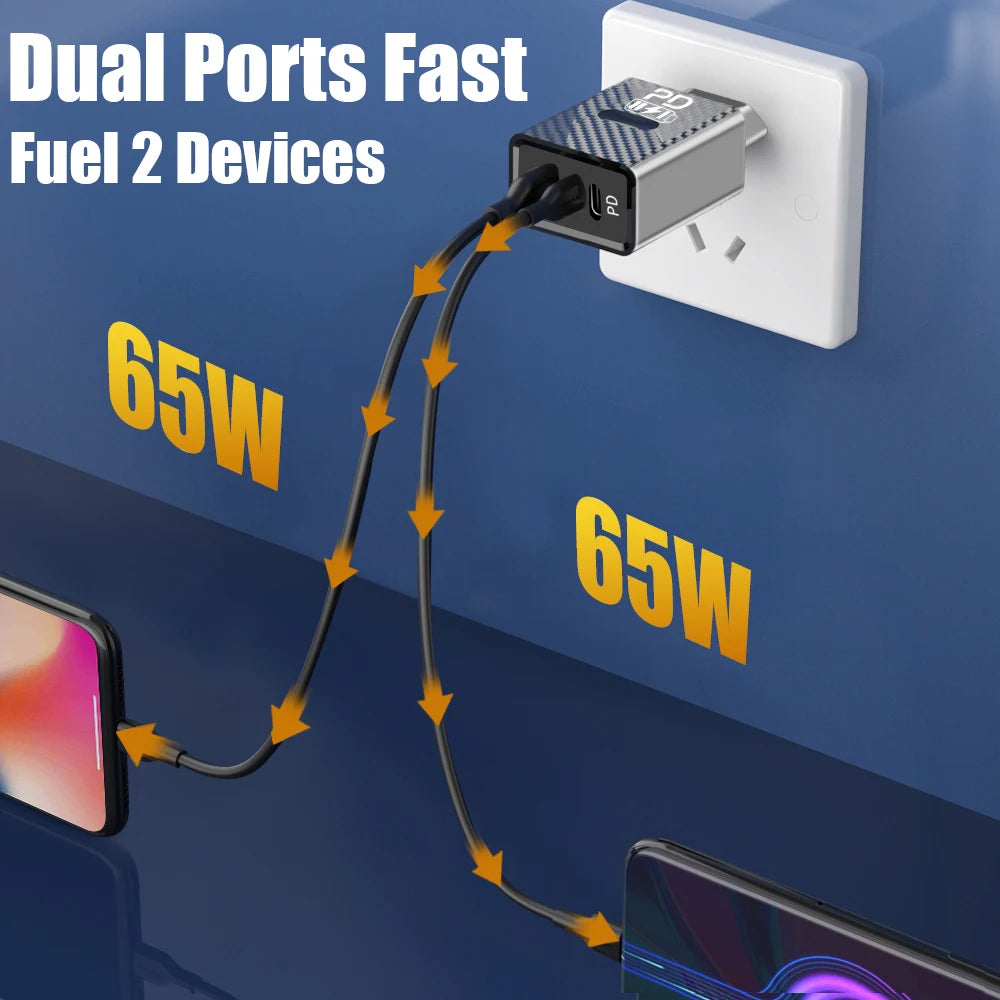 65W USB-C PD Fast Charger QC3.0 Wall Adapter | Multi-Device USB-C Wall Charger QXL